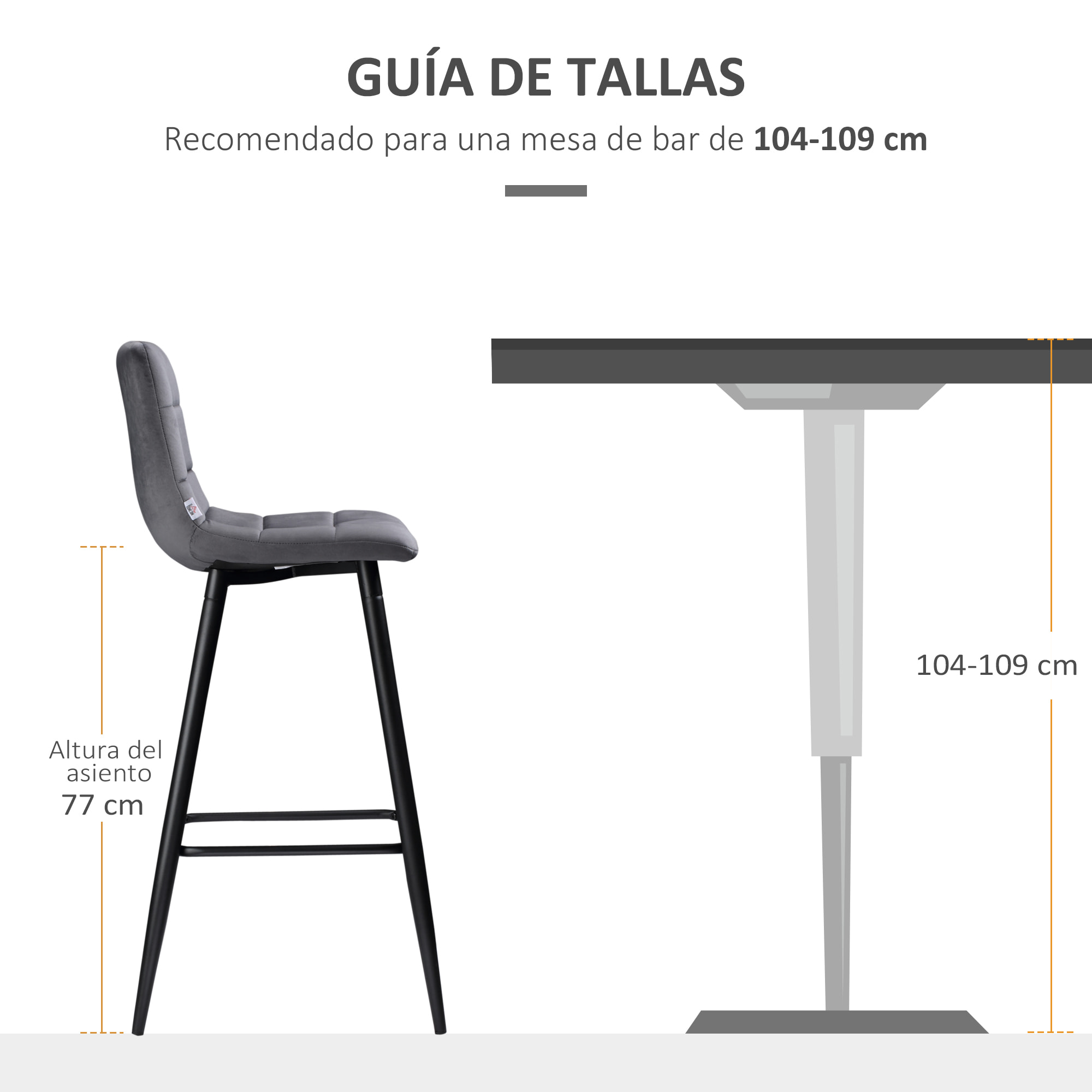 Juego de 2 Taburetes Altos de Cocina, Taburetes de Bar Tapizados en Terciopelo, con Reposapiés y Respaldo, Estructura de Acero, para Comedor, Mostrador, Gris