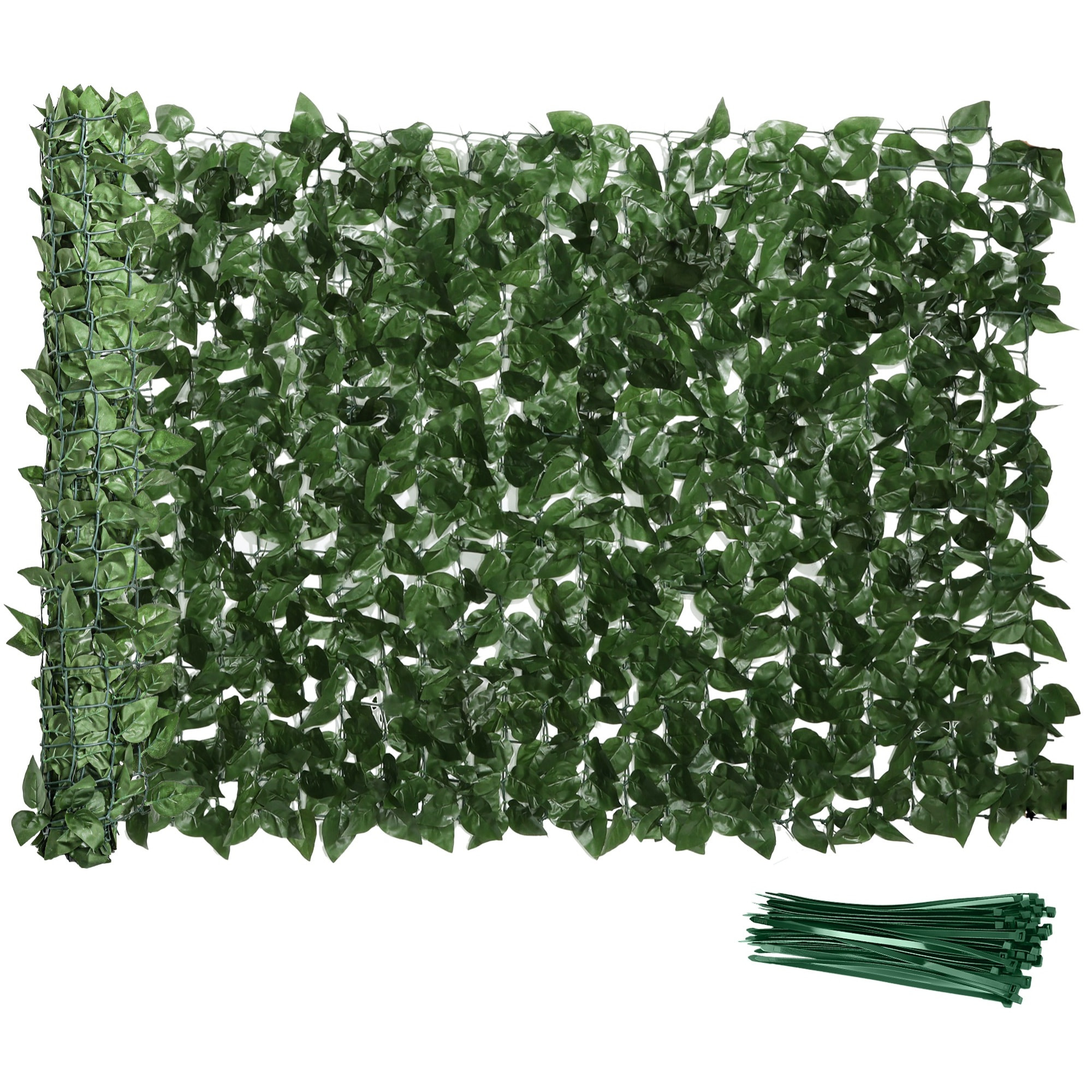 Haie Artificielle Brise-Vue décoration Rouleau 3L x 1H m Feuillage hêtre réaliste Anti-UV, feuilles en soie, Vert foncé