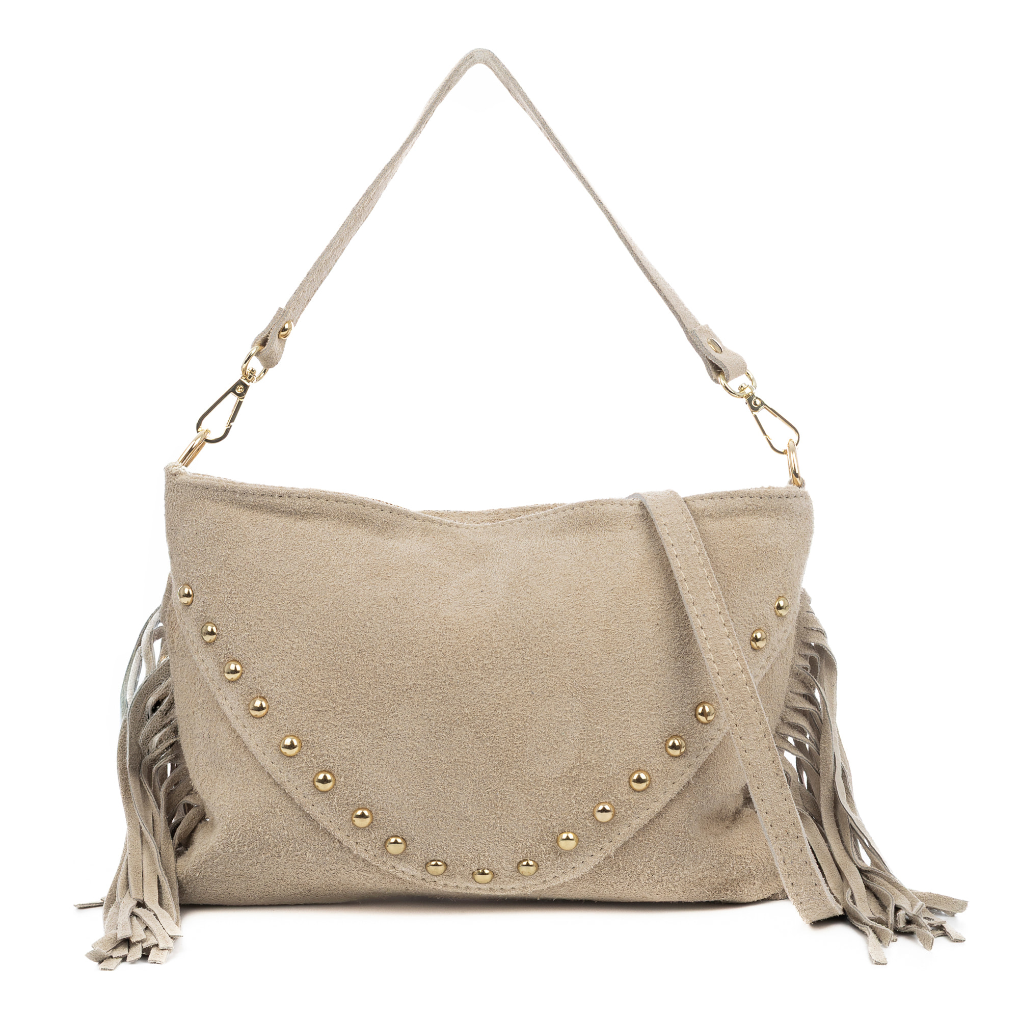 Bellegra Bolso de hombro Mujer. Piel auténtica Gamuza con detalles metálicos.