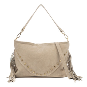 Bellegra Bolso de hombro Mujer. Piel auténtica Gamuza con detalles metálicos.
