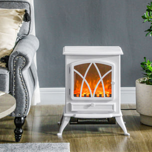 Chimenea Eléctrica 1000W/2000W Chimenea Decorativa con Ventana Efecto de Llama Brillo Ajustable y Protección Sobrecalentamiento para 15-30 ãŽ¡ 45x28,5x54 cm Blanco