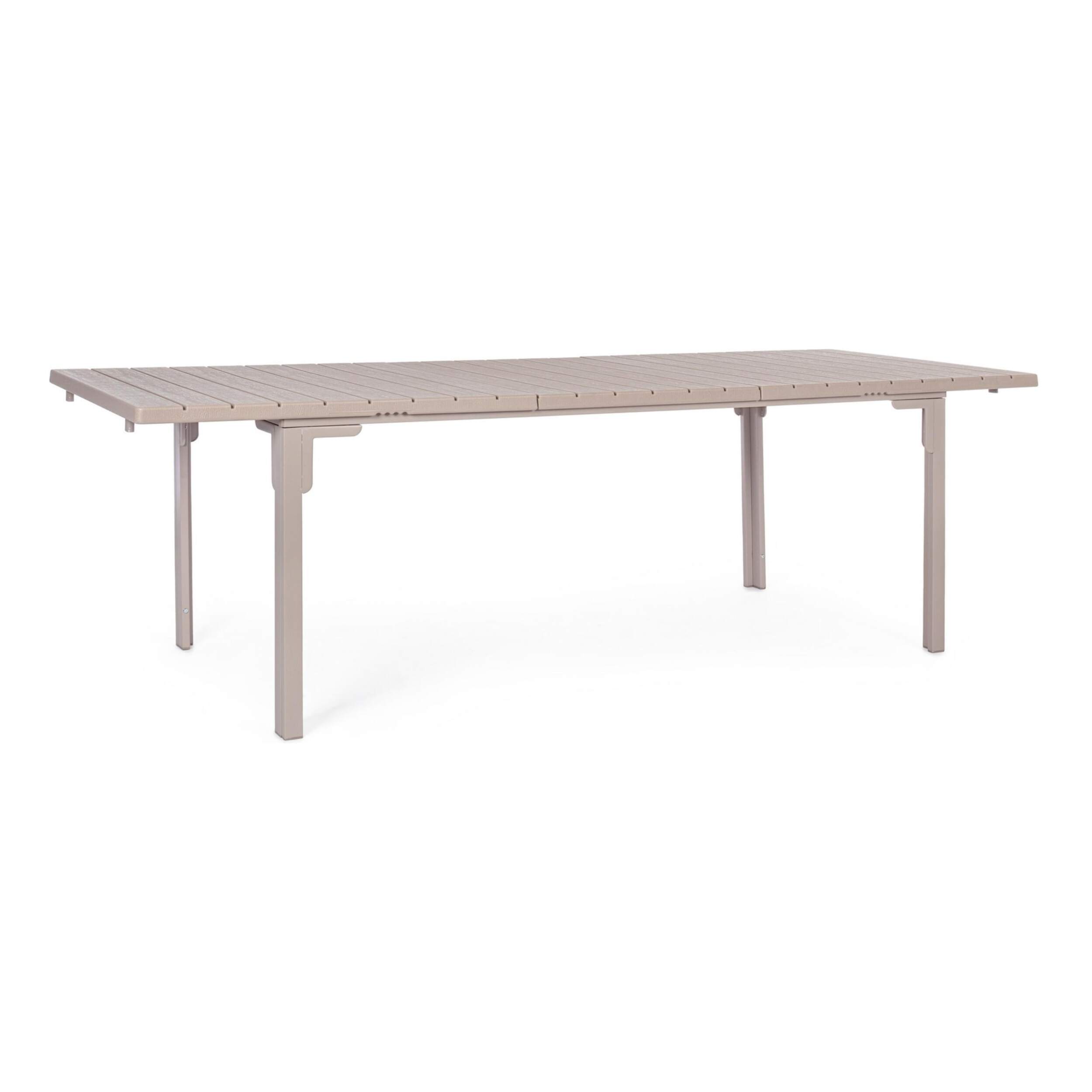 Tavolo allungabile da giardino VALENCIA tortora effetto legno, struttura in acciaio, 180×89,5–240×89,5 cm