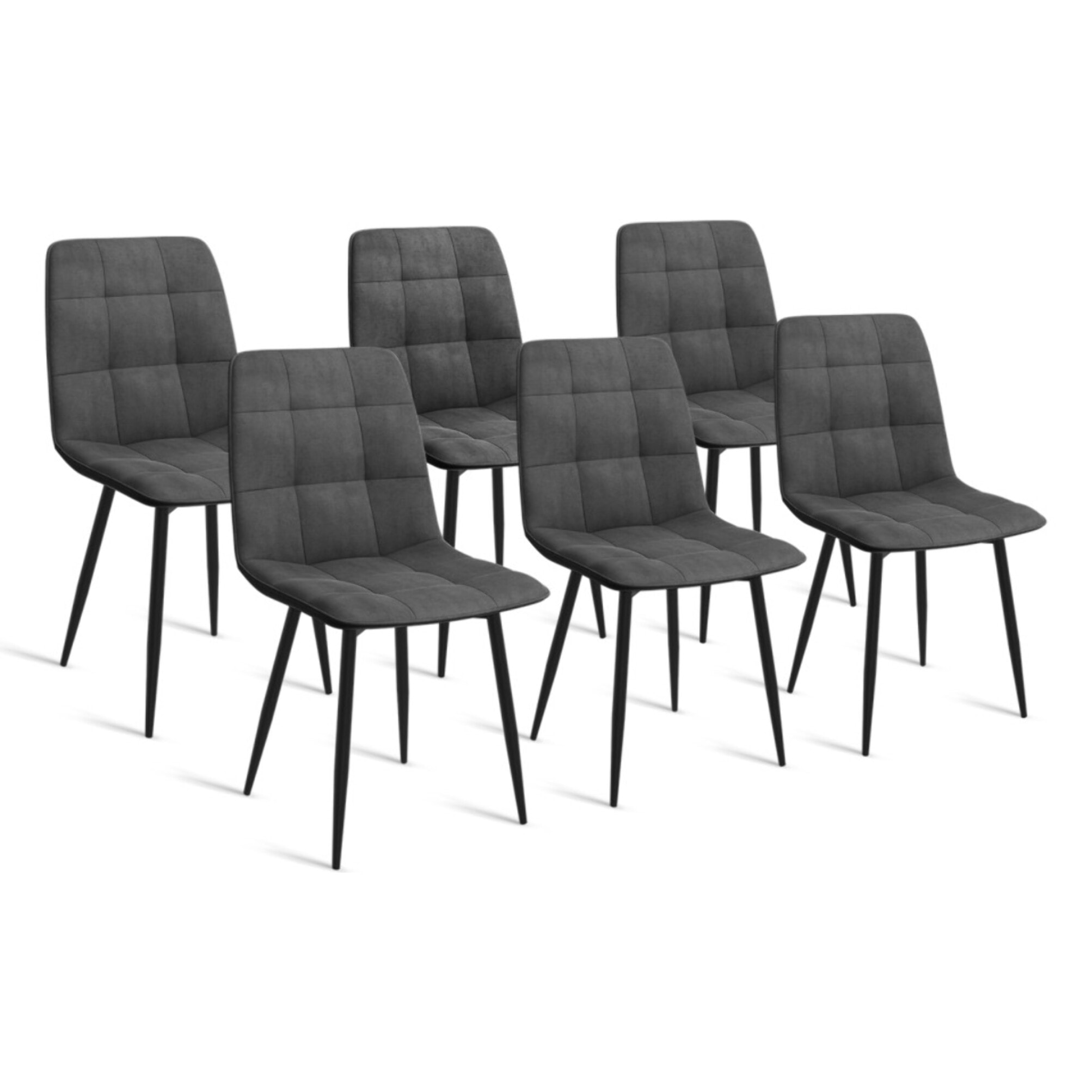 Chaises Linda velours gris foncé pieds métal noirs - lot de 6