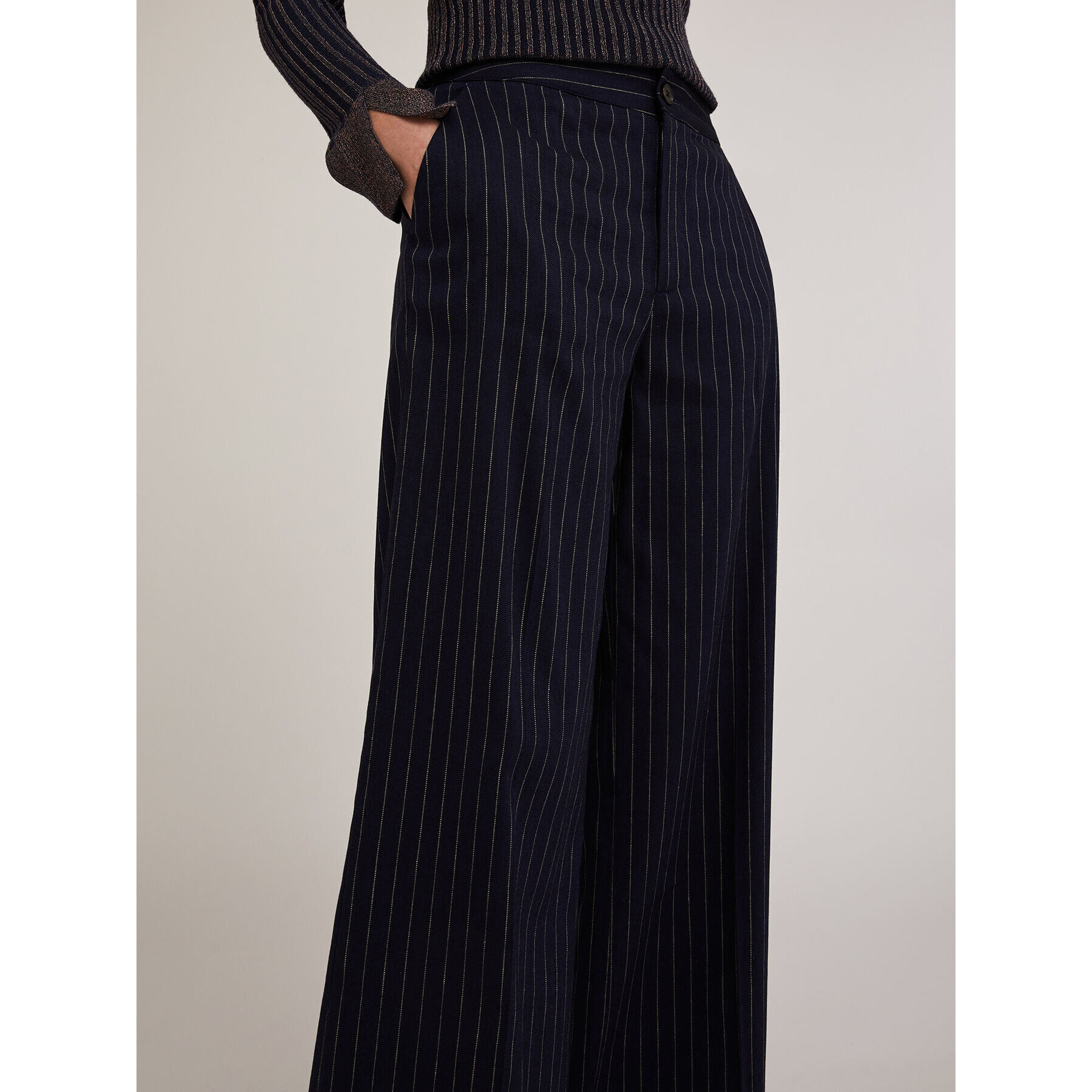 Motivi - Pantaloni palazzo fantasia gessata - Blu