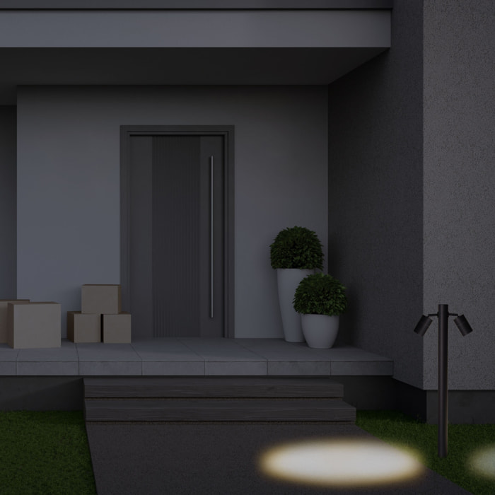 Forlight Pixa - Baliza de Jardín con 2 Focos Orientables GU10. Altura 81cm IP44 para Exterior. Color Negro