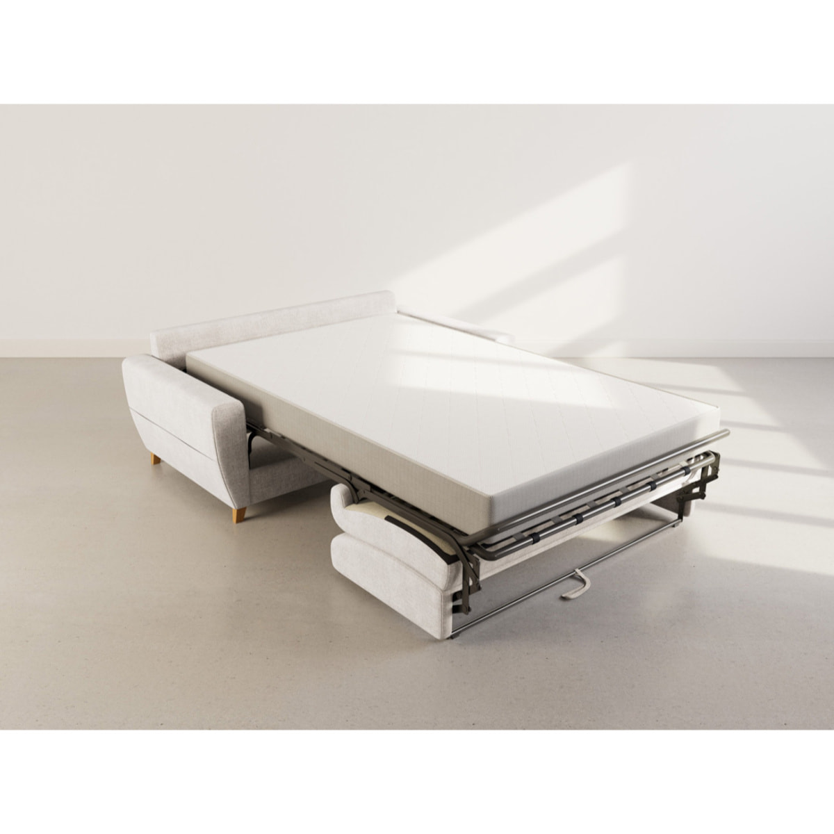 Thibault - Canapé lit 3 places convertible express couchage quotidien 140 cm matelas 18 cm en velours texturé - Beige