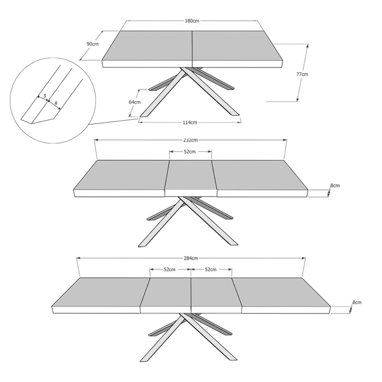 Mesa extensible 90x180/284 cm Karida Premium roble natural patas antracita