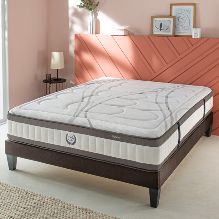 Ensemble Matelas Signature avec Sommier Tissus Gris