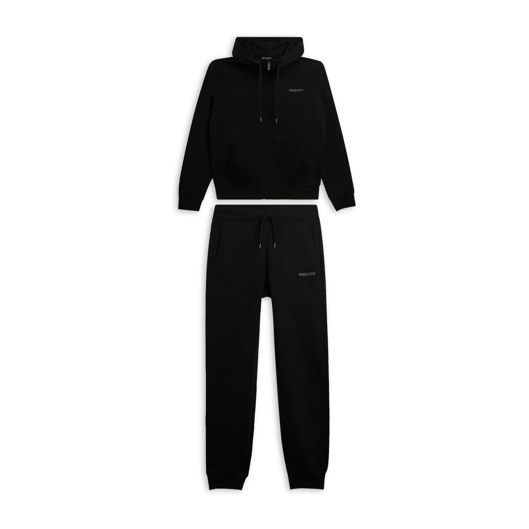 Tuta con full zip, cappuccio e fondo a polsino