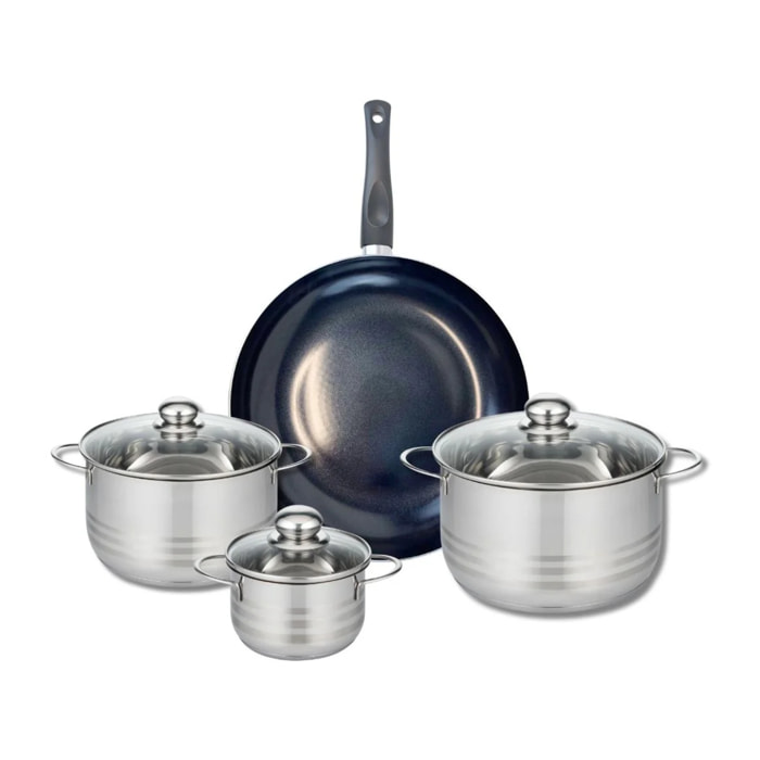 Ensemble de 1 Poêle de cuisson 32 cm et 3 faitouts 14, 20 et 24 cm Elo Prima Brillant