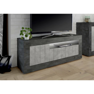 Mobile porta TV Iole, Credenza da soggiorno, Armadio basso per TV, Base parete attrezzata, Made in Italy, 138x42 h56 cm, Ardesia e Cemento