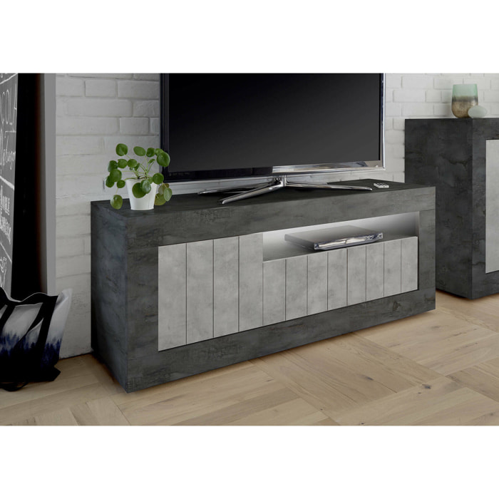 Mobile porta TV Iole, Credenza da soggiorno, Armadio basso per TV, Base parete attrezzata, Made in Italy, 138x42 h56 cm, Ardesia e Cemento
