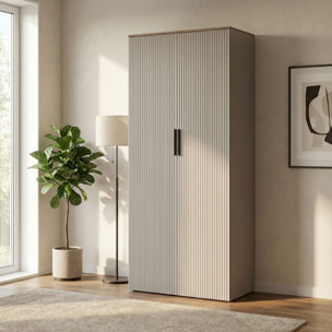 Armadio camera da letto a 2 ante tortora con maniglie nere 87x54x210 cm - Trama