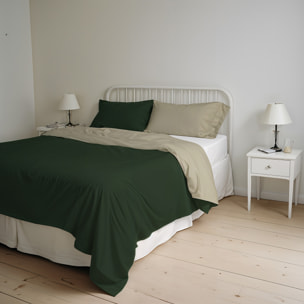 PARURE COPRIPIUMINO NATURAL COLOR, 100% Cotone, Made in Italy - VERDE OLIVA/TORTORA