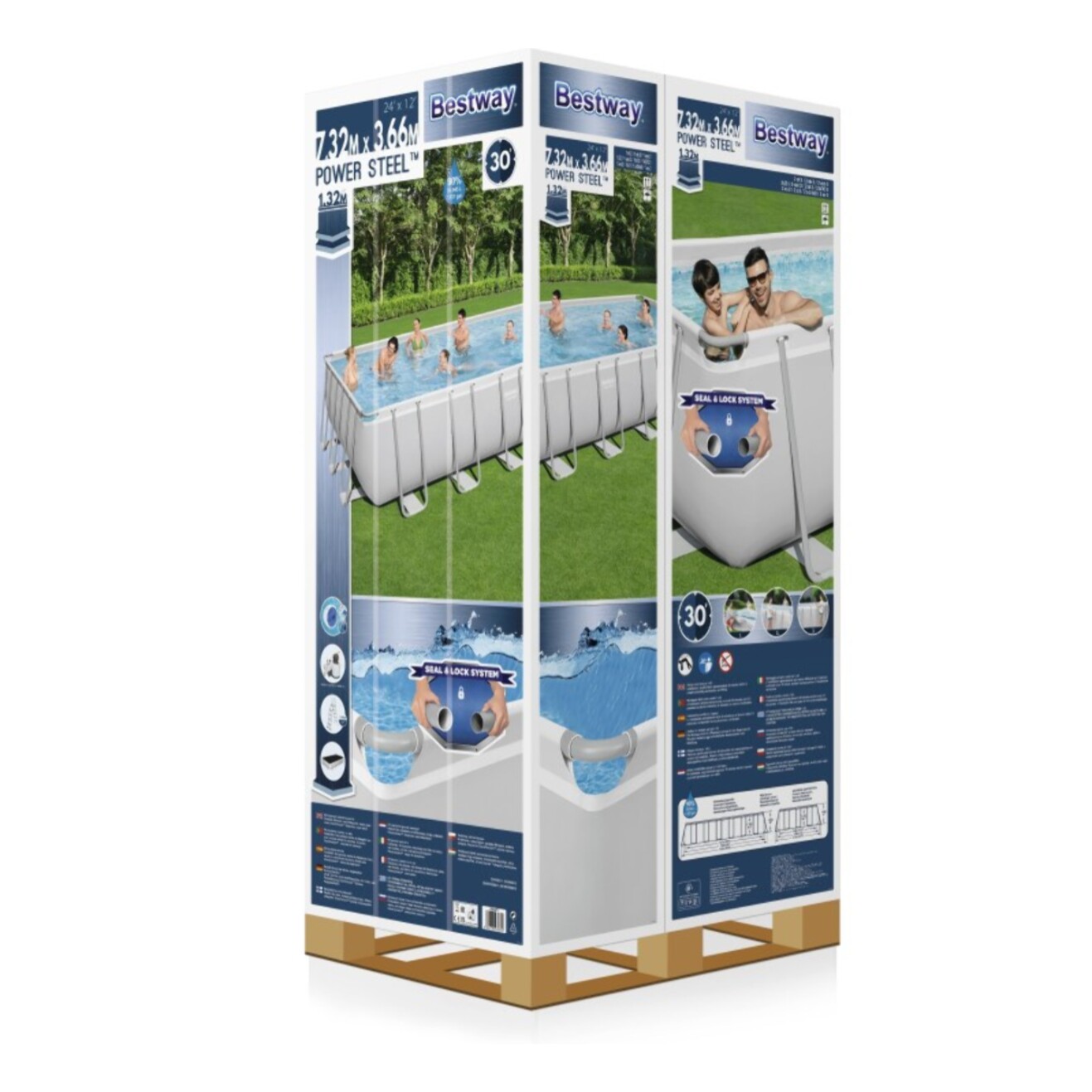 Bestway Piscine hors sol tubulaire rectangulaire Bestway Power Steel 732 x 366 x 132 cm gris clair