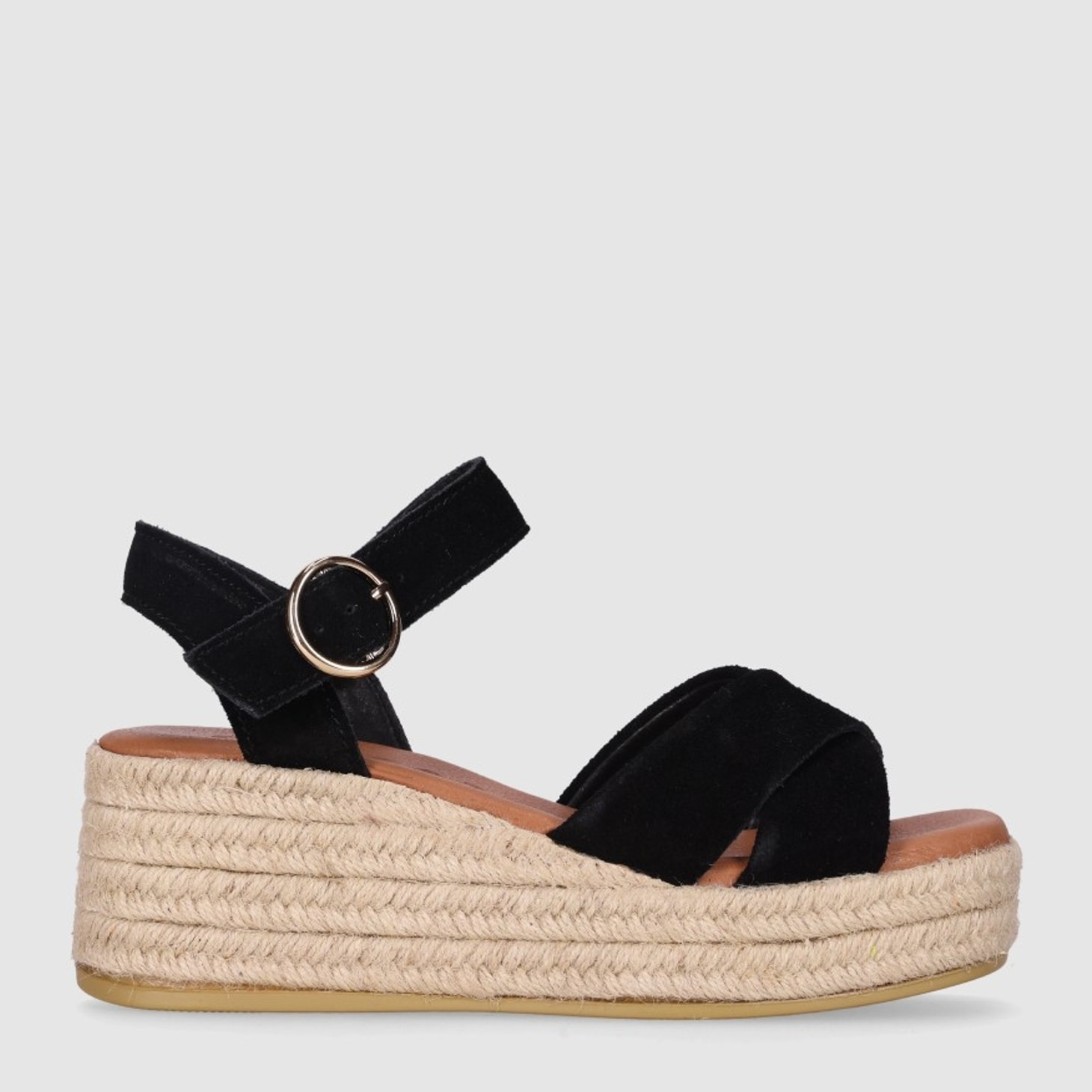 Sandalias de Serraje - Negro - Tacón: 6 cm