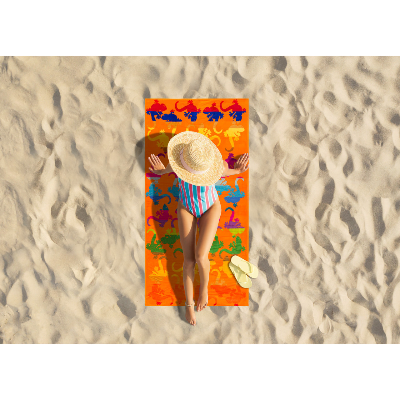 Telo Mare Spugna Jacquard Spiaggia Disegno Fantasy Geko