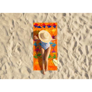 Telo Mare Spugna Jacquard Spiaggia Disegno Fantasy Geko