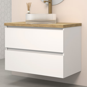 Ensemble de Salle de Bains Kub | 80 cm Blanc | Deux Tiroirs | Évier en Verre | Miroir non inclus | Meubles Assemblés | Alday