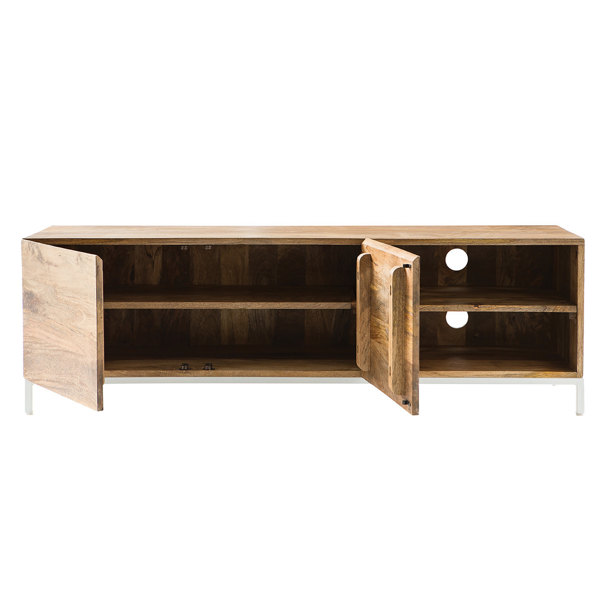 Meuble TV en bois manguier massif et métal blanc 145cm BOHO