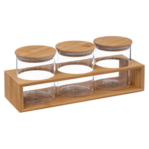 Soporte con 3 tarros de cristal 40ml bambú