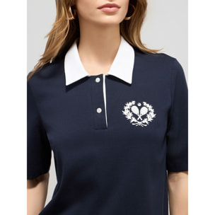 Oltre - T-shirt polo con ricamo e pizzo - Blu