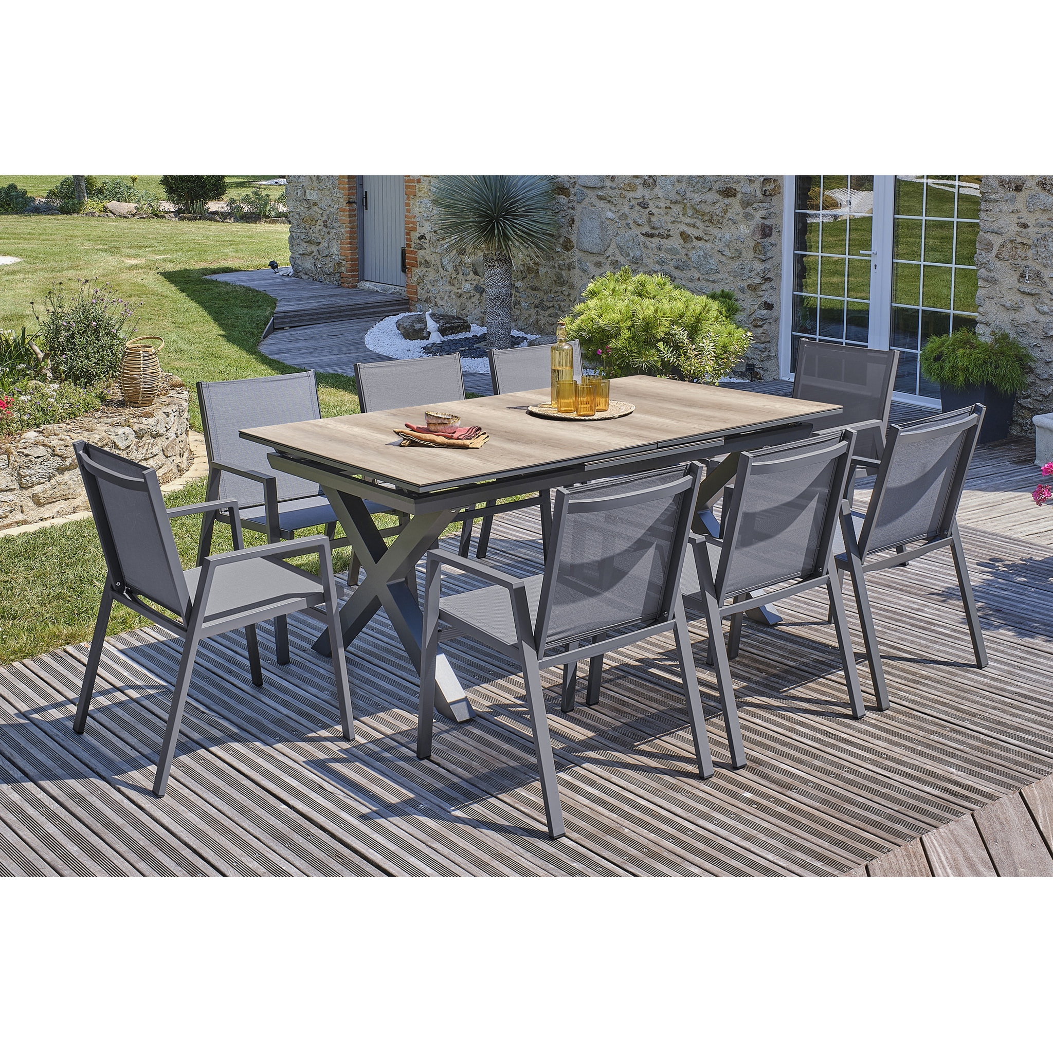 FLORIDE - Ensemble repas de jardin 8 places en aluminium