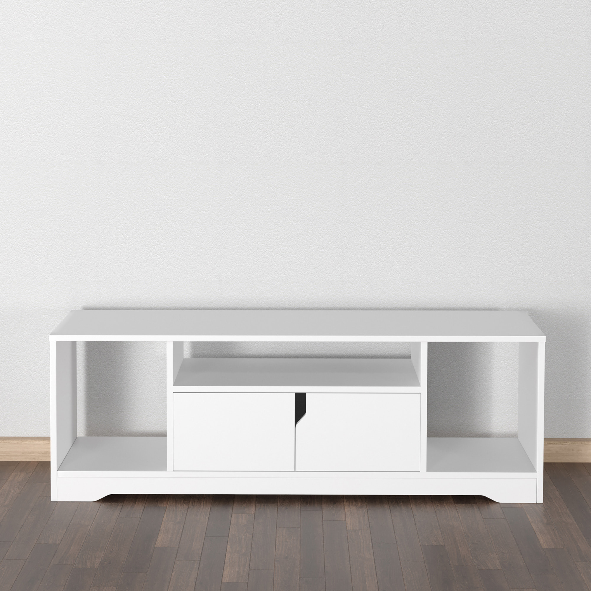 Mueble de TV para Televisor de hasta 42" Mesa para TV de Salón Moderna con Armario de Doble Puerta y 3 Compartimentos Abiertos 120x30x41cm Blanco