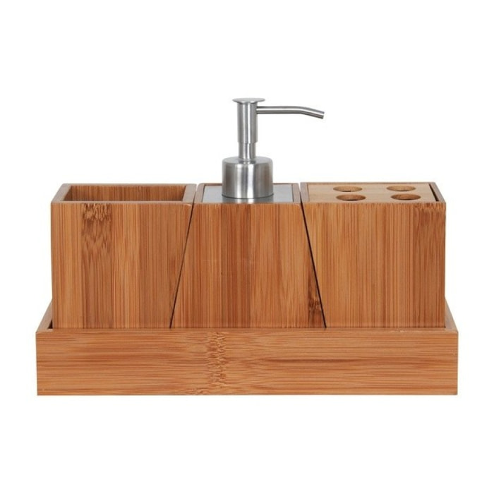 Ensemble de 3 accessoires de salle de bain Inox & Bambou MSV