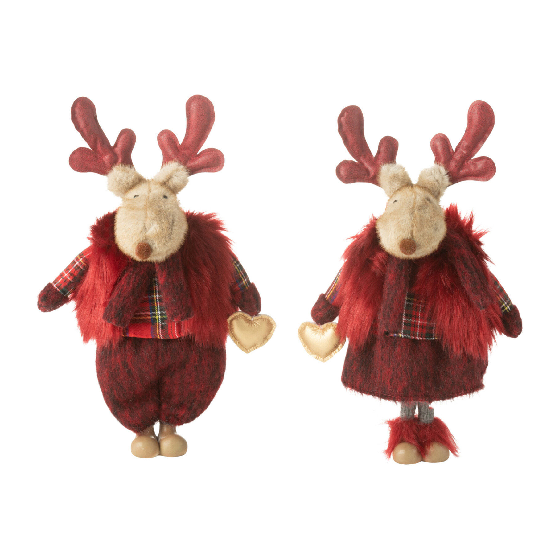 J-Line figurine Renne Garçon + Fille Coeur - polyester - rouge - small - 2 pcs