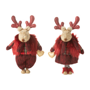 J-Line figurine Renne Garçon + Fille Coeur - polyester - rouge - small - 2 pcs
