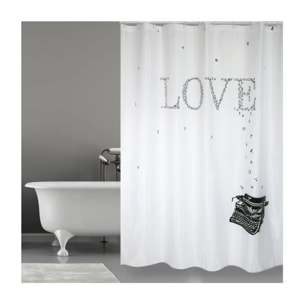 Rideau de douche Polyester TYPE WRITER 180x200cm QUALITE PREMIUM Noir & Blanc - Anneaux inclus MSV