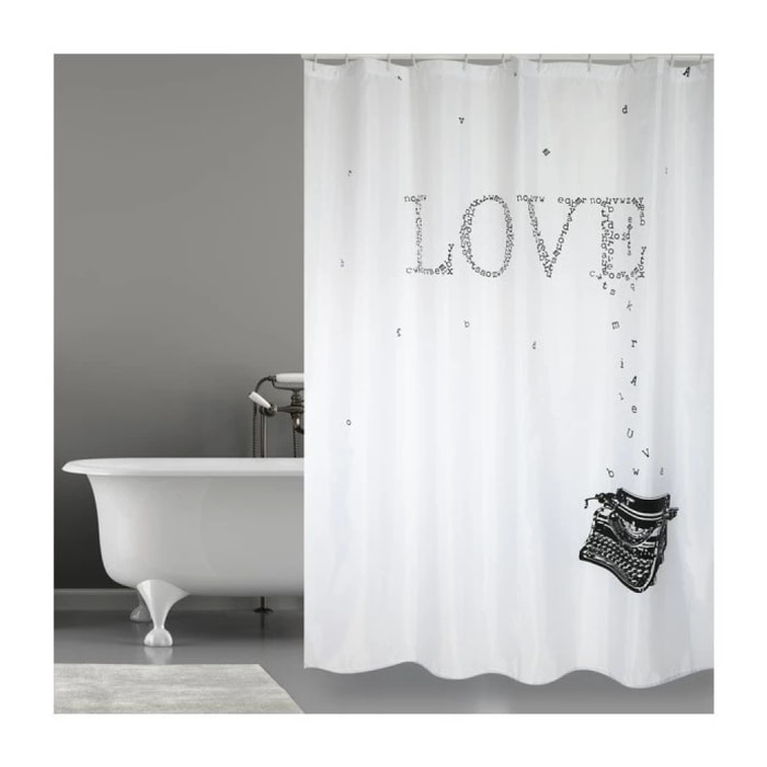 Rideau de douche Polyester TYPE WRITER 180x200cm QUALITE PREMIUM Noir & Blanc - Anneaux inclus MSV