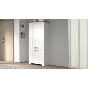 Scarpiera Dcicerell, Porta scarpe salvaspazio a 4 ante, Armadio multifunzione da ingresso, 84x42h200 cm, Bianco e Rovere