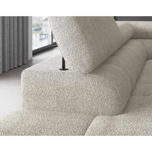 Elisa - canapé d'angle gauche 5 places convertible avec coffre et têtières réglables en tissu bouclette - Beige