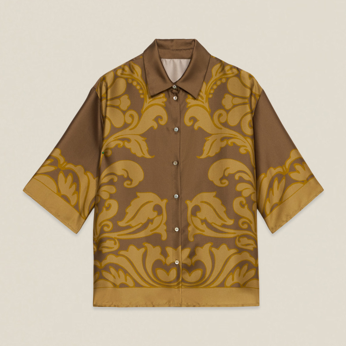 Oltre - Camicia in raso fantasia damascata - Marrone