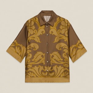 Oltre - Camicia in raso fantasia damascata - Marrone