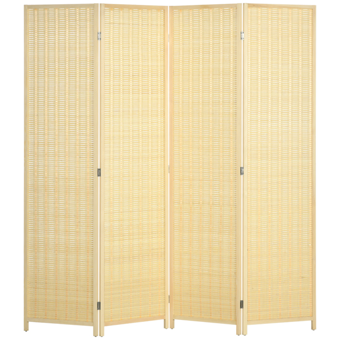 Biombo de 4 Paneles Plegable 180x180 cm Separador de Ambientes Divisor de Habitación Tejido a Mano de Bambú e Hilo de Algodón Decoración Elegante para Salón Natural