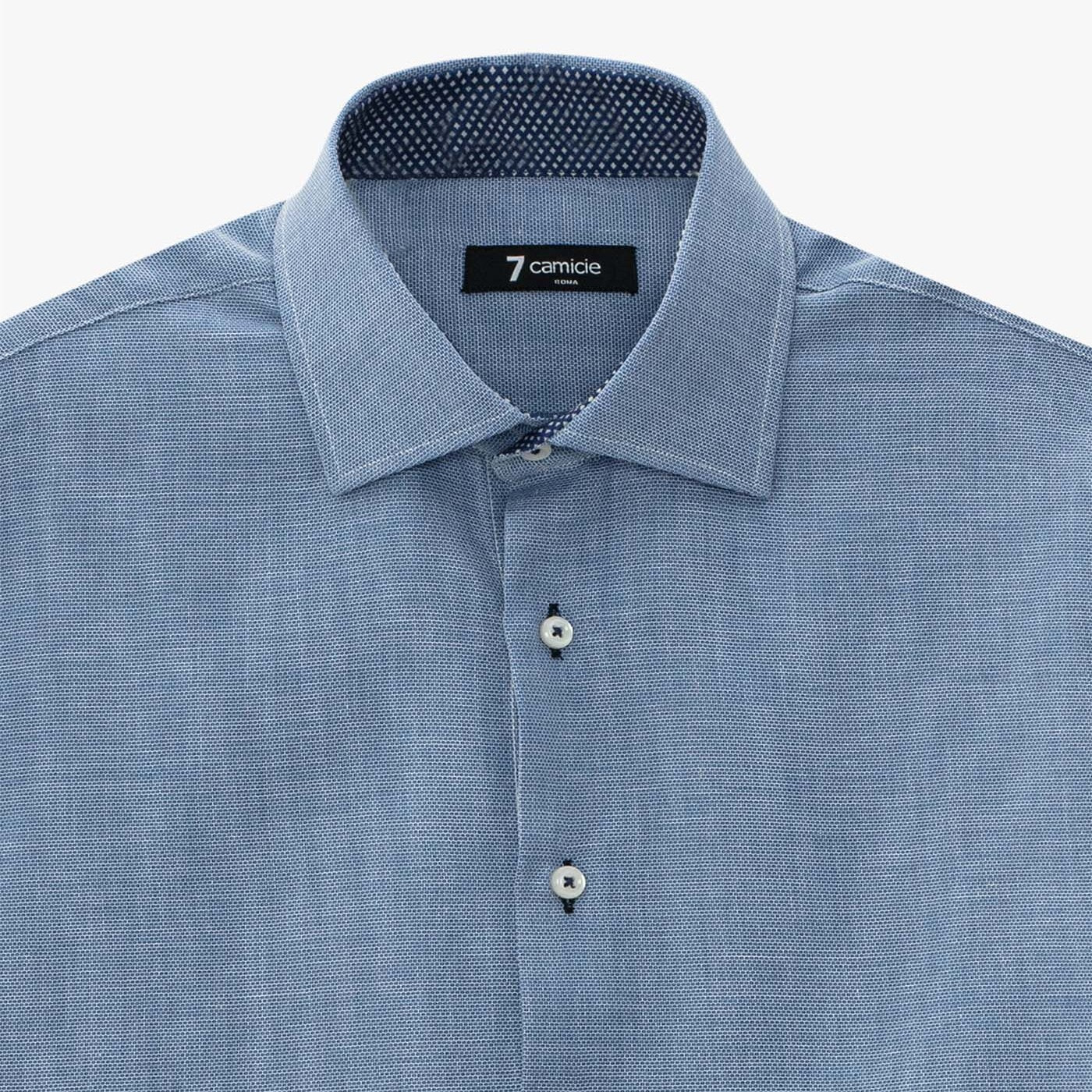 Camicia Uomo 1 Bottone Francese Slim Jacquard Fantasia Blu Inchiostro\Bianco