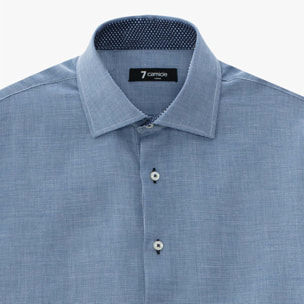 Camicia Uomo 1 Bottone Francese Slim Jacquard Fantasia Blu Inchiostro\Bianco