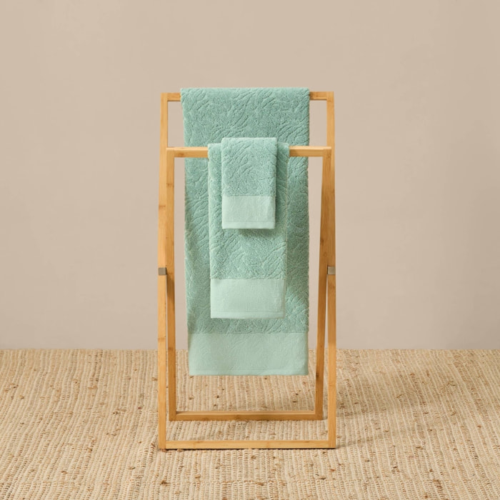 Toalla rizo jacquard hojas Milhoja color verde claro 100% Algodón