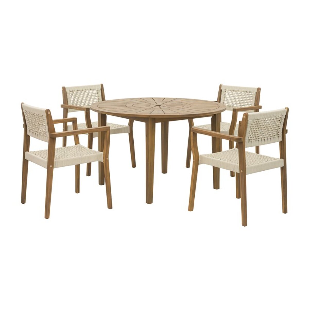 Ensemble de table et chaises de jardin Nera-tina -bois massif d'acacia-couleur naturel 120 x 75 x 120 cm