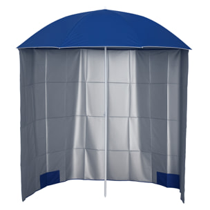 Sombrilla de Playa con Panel Lateral Ø220x220 cm Parasol para Terraza con Apertura Manual 8 Varillas de Acero y Bolsa de Transporte para Jardín Piscina Azul