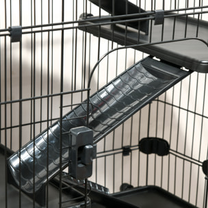 Cage pour cochons d'Inde chinchilla rongeur sur roulettes - 5 étages, 3 portes, plateau déjection - noir gris