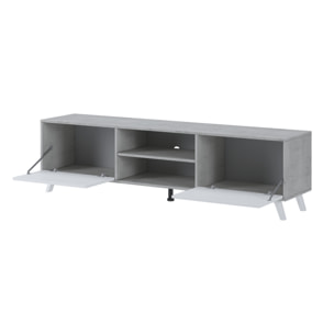 Mobile TV Moderno Con 2 Ante Battenti Ripiani Centrali Aperti Gambe Design Per Televisori fino a 75” 180 x 39,6 x 49 Cm Grigio Cemento E Bianco