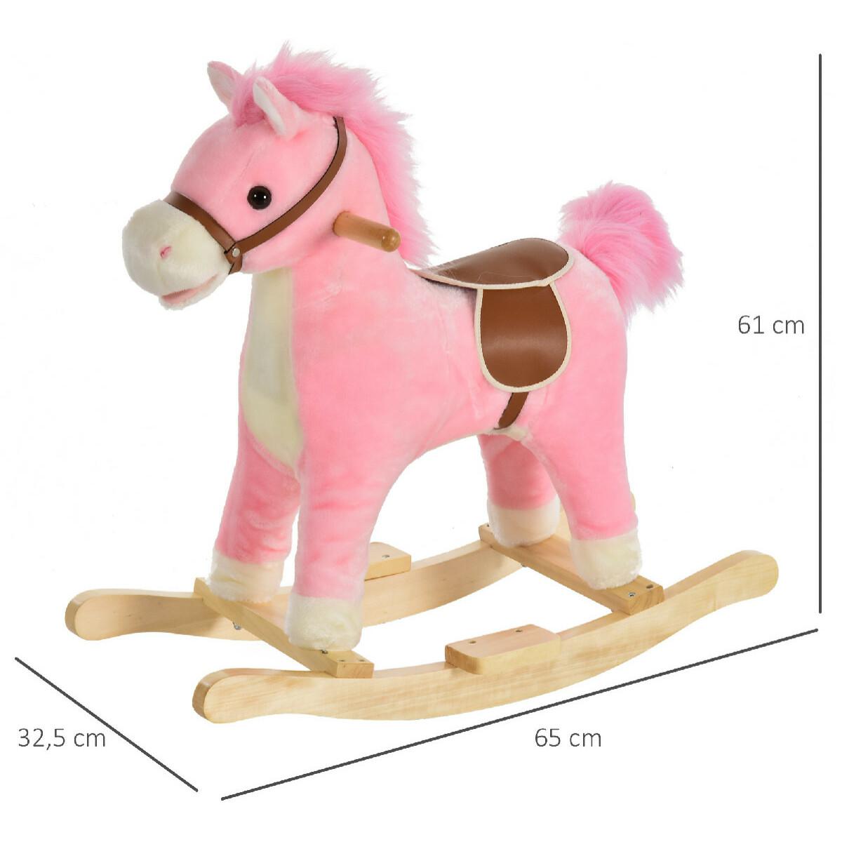 Cheval à bascule selle grand confort peluche courte douce bois peuplier rose dim. 65L x 32,5l x 61H cm