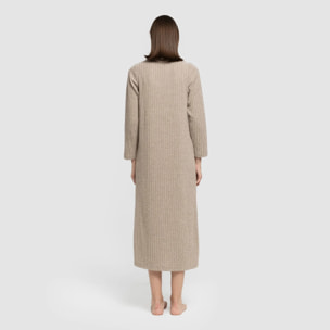 Vestido largo manga larga solapa 4x2 canalé mujer beige
