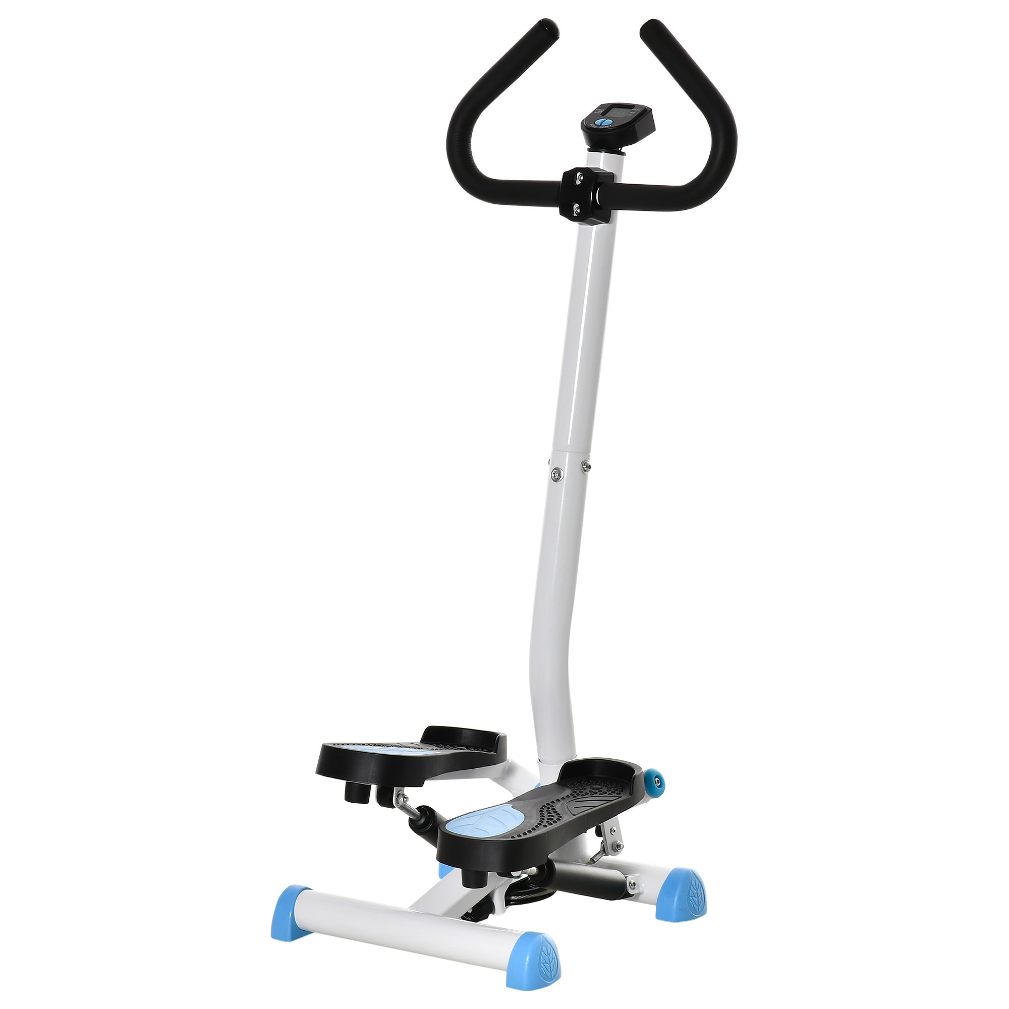 Máquina de Step Stepper Fitness en Casa para Escaleras con Pantalla LCD Manillar y Pedales Antideslizantes Equipo de Ejercicio para Gimnasio Oficina 55x44x108 cm Blanco y Azul