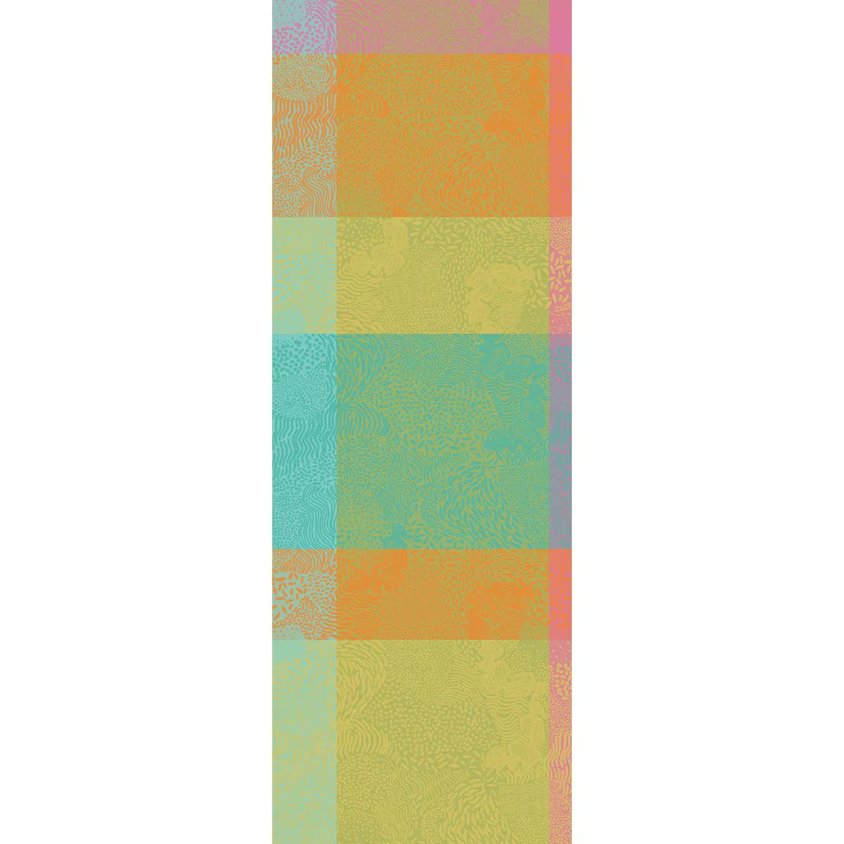 Chemin de table pur coton motif jacquard orange bleu jaune Mille vagues exotique