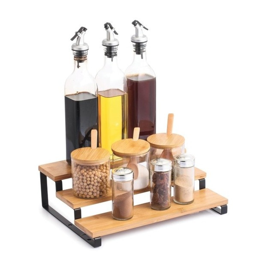 Etagère à  épices 3 niveaux Design industriel Bambou & Acier ELIE Noir mat MSV